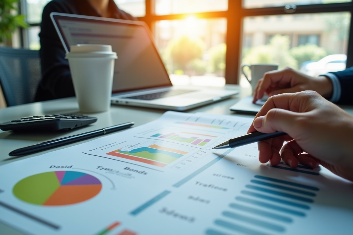 Professionnel analysant graphiques sur le thème des obligations