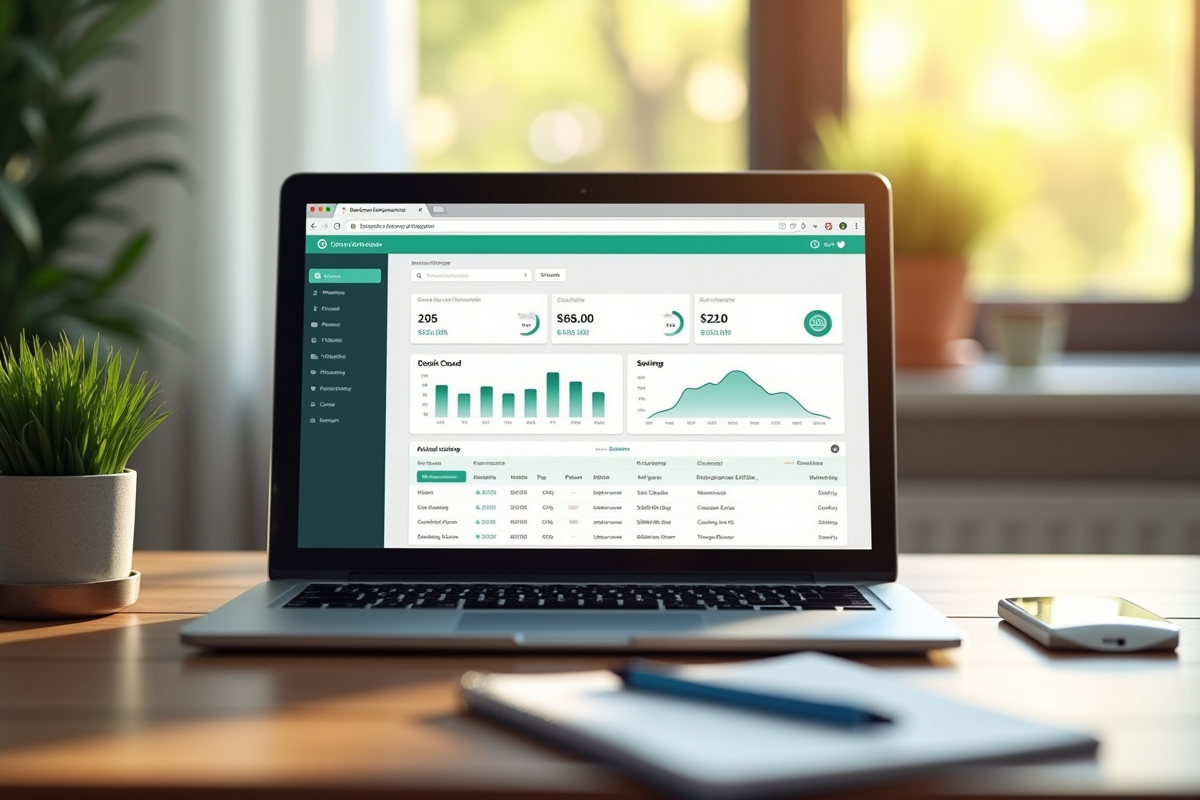 Bureau avec ordinateur et gestion de finances personnelles