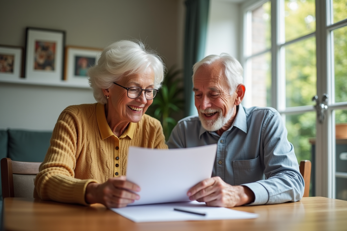 Couple retraité comparant des papiers à la maison