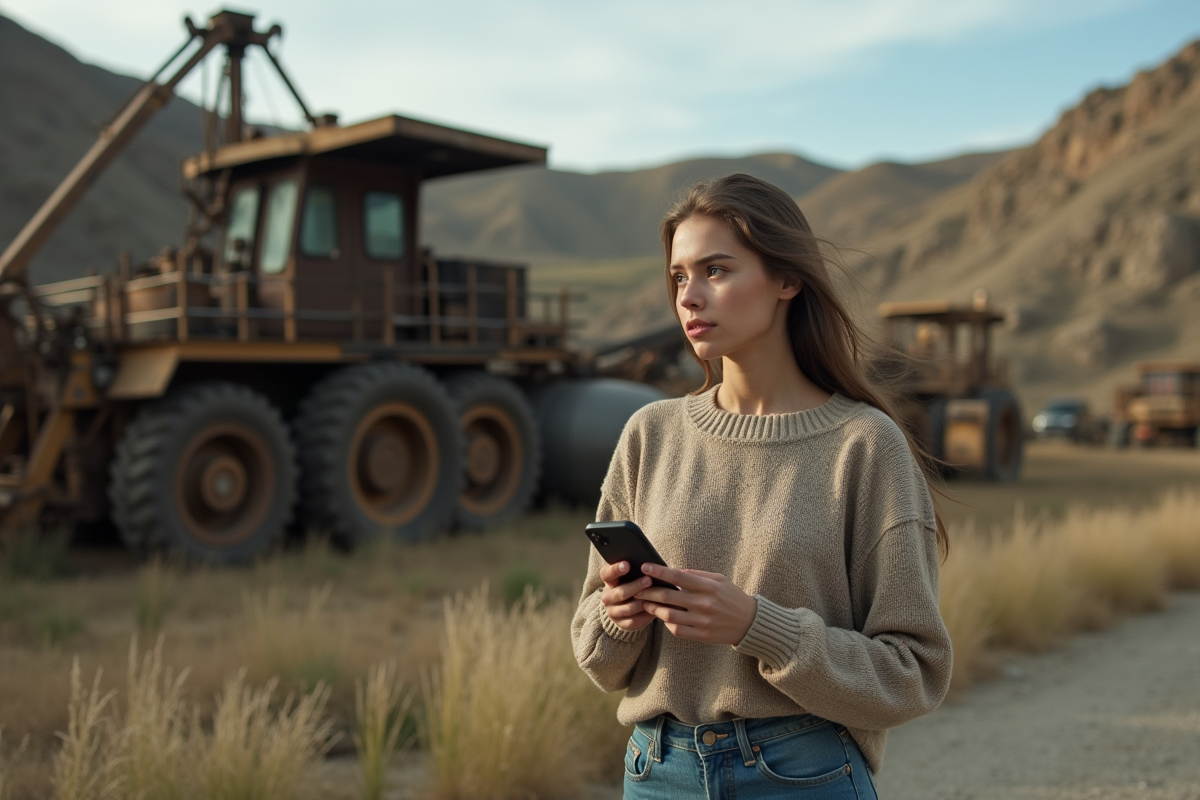Jeune femme avec smartphone près d