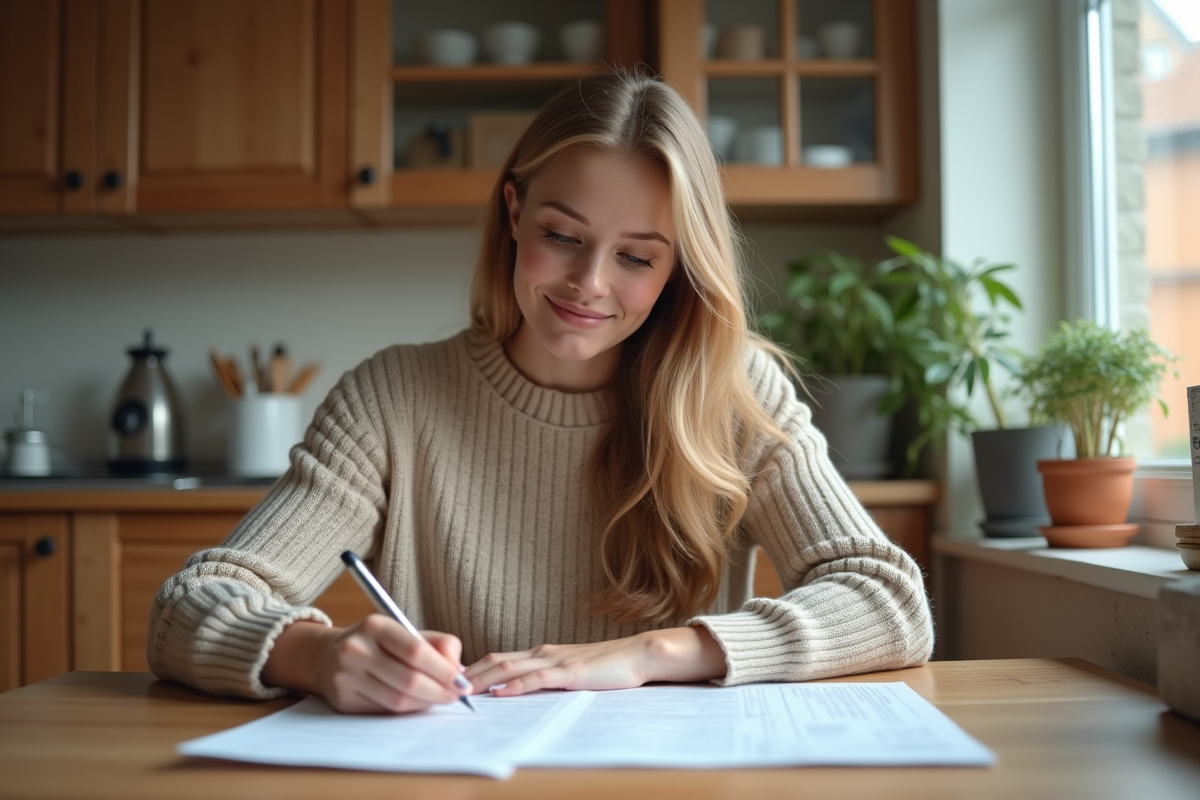 Jeune femme remplissant un formulaire de pret immobilier