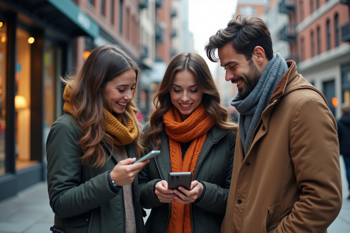 Groupe de jeunes discutant de cryptomonnaie en ville