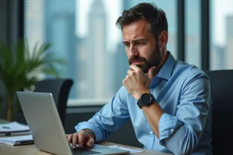 Homme d'affaires regardant un graphique boursier sur son ordinateur