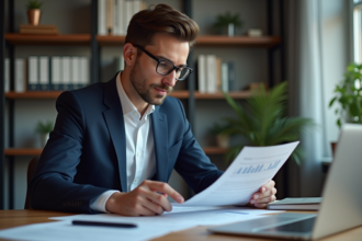 Homme d'affaires en costume dans un bureau moderne