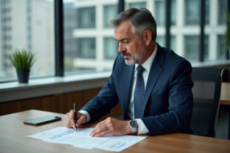 Homme d'affaires en costume dans un bureau moderne
