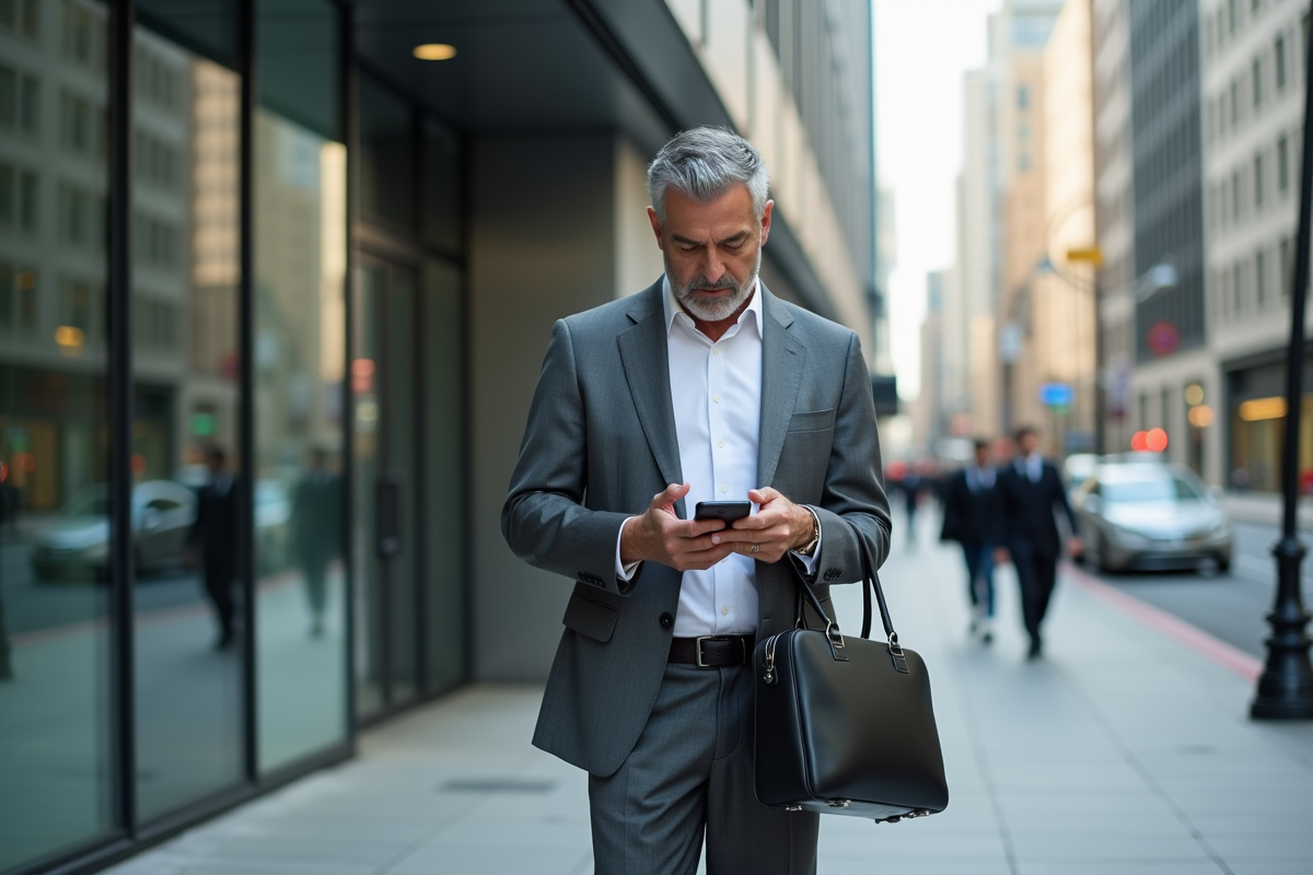 Homme d affaires dans la ville avec son attaché-case