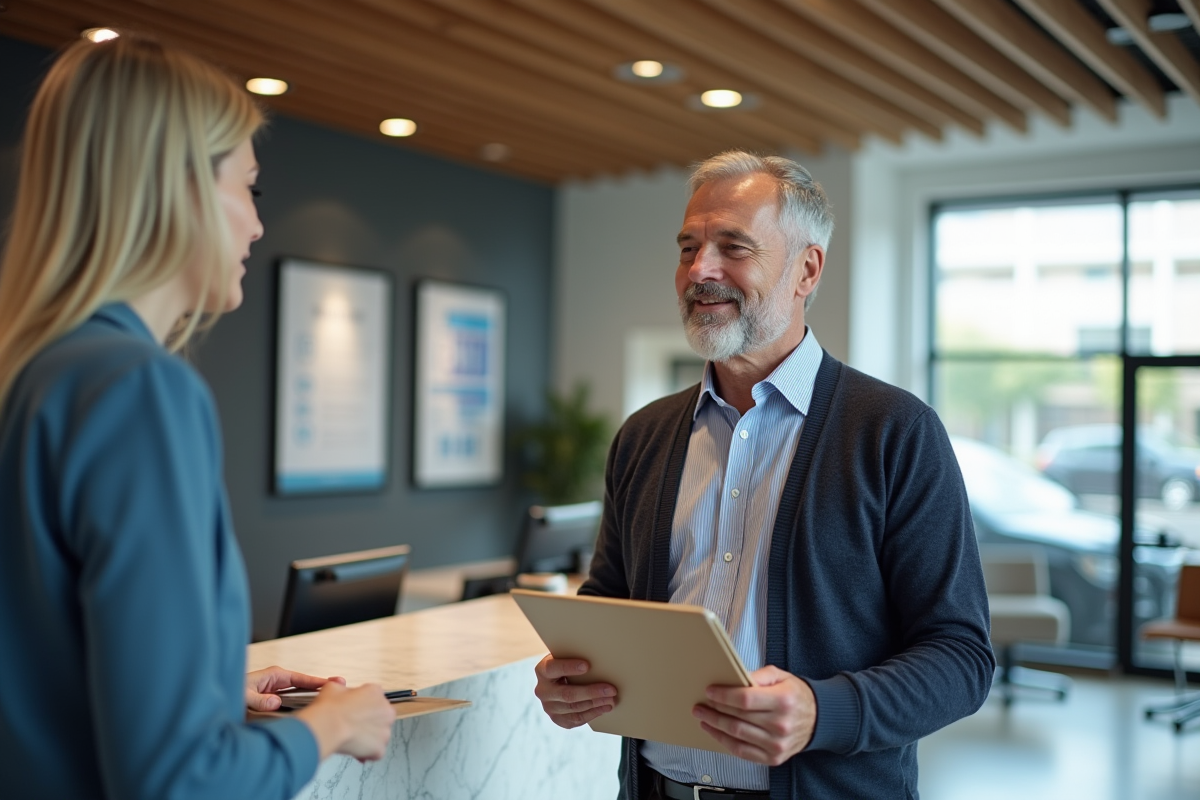 Homme discutant avec un agent d