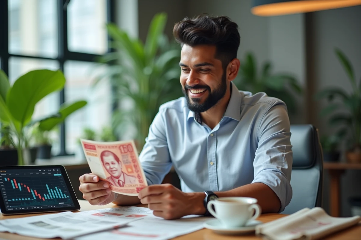 Homme sud-asiatique examine une note Pepe