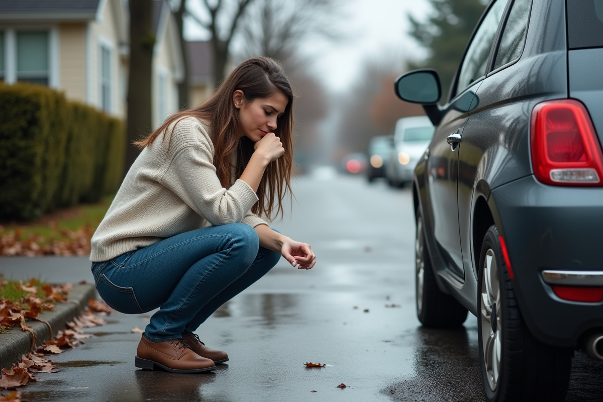Jeune femme inspectant des dégâts d