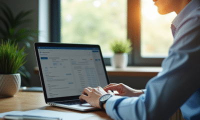 Jeune professionnel utilisant un ordinateur pour banque en ligne