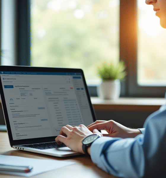 Jeune professionnel utilisant un ordinateur pour banque en ligne