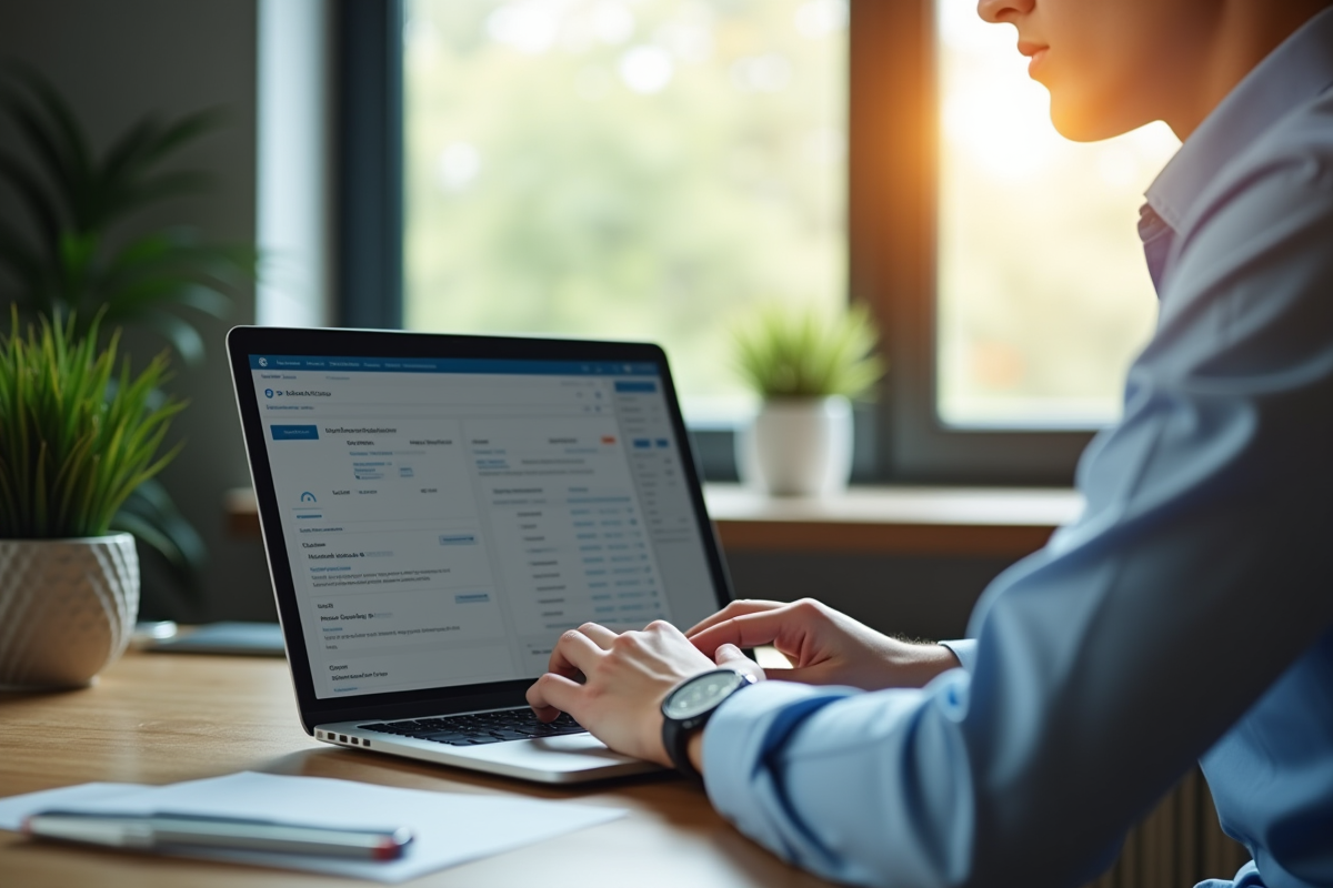 Jeune professionnel utilisant un ordinateur pour banque en ligne