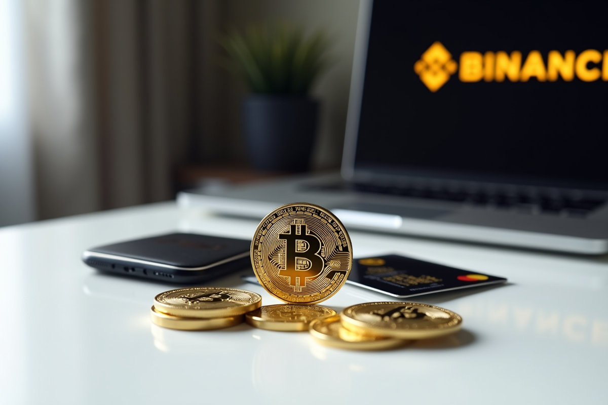 Pièces de cryptomonnaies avec portefeuille matériel et carte bancaire