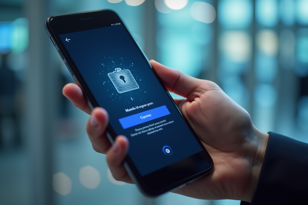 Smartphone affichant une application bancaire sécurisée